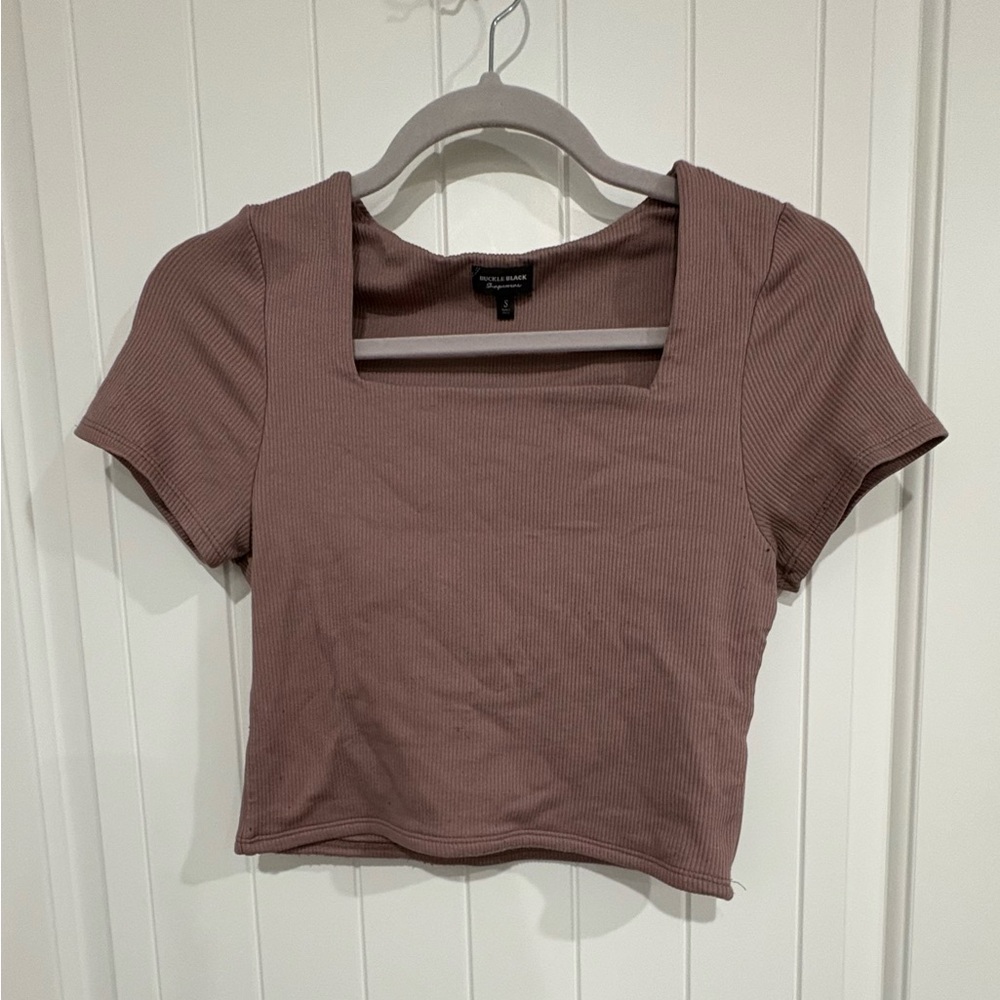 Buckle Square Neck Ribbed Crop Top in Antler